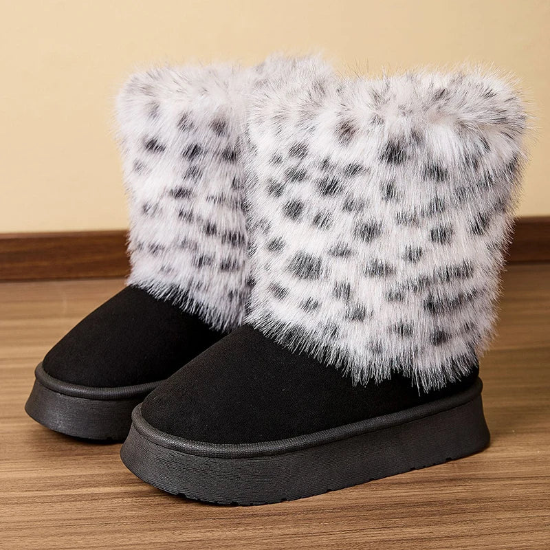 Dearvella Winter Leopard Fleece Plush Boot