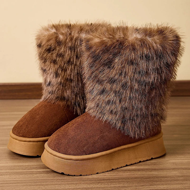 Dearvella Winter Leopard Fleece Plush Boot