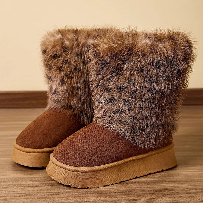 Dearvella Winter Leopard Fleece Plush Boot