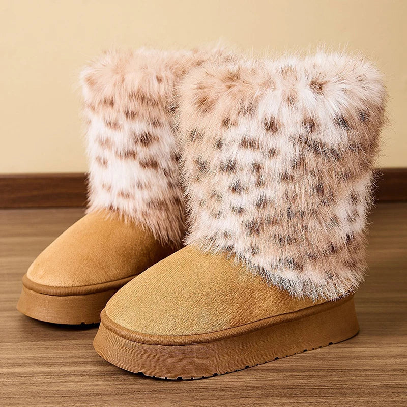 Dearvella Winter Leopard Fleece Plush Boot